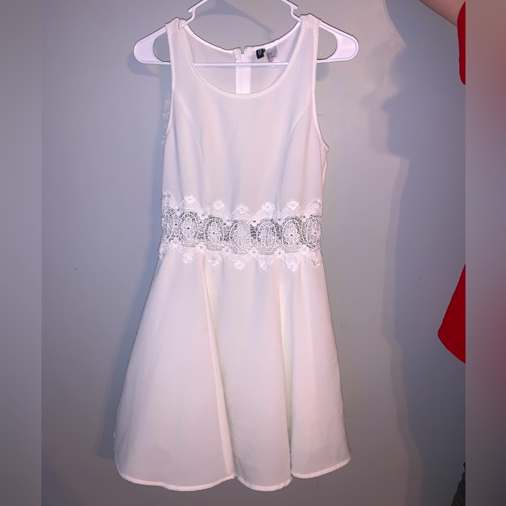 H & M divided white mini dress, with lace detail